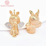 2PCS 18x23.5MM 24K Brass Rabbit Ear Angel Girl Charms Pendants