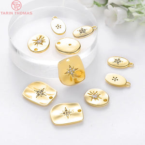 6PCS 24K Plated Brass Zircon Star Charms Pendants High Diy Jewelry