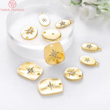 6PCS 24K Plated Brass Zircon Star Charms Pendants High Diy Jewelry