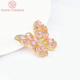 2PCS 33x28MM 24K Brass Zircon Butterfly Pendants DIY Jewelry Findings