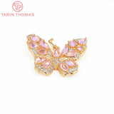 2PCS 33x28MM 24K Brass Zircon Butterfly Pendants DIY Jewelry Findings