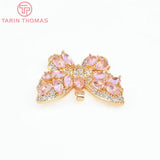 2PCS 33x28MM 24K Brass Zircon Butterfly Pendants DIY Jewelry Findings