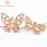 2PCS 33x28MM 24K Brass Zircon Butterfly Pendants DIY Jewelry Findings