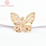 2PCS 33x28MM 24K Brass Zircon Butterfly Pendants DIY Jewelry Findings