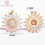 2PCS 24MM Brass Zircon Flower Pendants High DIY Jewelry Findings
