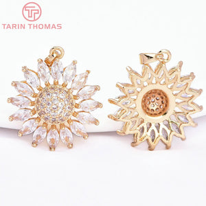 2PCS 24MM Brass Zircon Flower Pendants High DIY Jewelry Findings