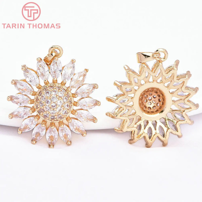 2PCS 24MM Brass Zircon Flower Pendants High DIY Jewelry Findings