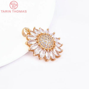 2PCS 24MM Brass Zircon Flower Pendants High DIY Jewelry Findings