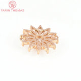 4PCS 20.5x21MM 24K Brass Zircon Flower Double Hole Pendants
