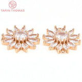 4PCS 20.5x21MM 24K Brass Zircon Flower Double Hole Pendants