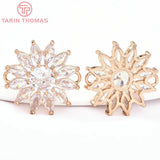 4PCS 20.5x21MM 24K Brass Zircon Flower Double Hole Pendants