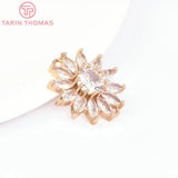 4PCS 20.5x21MM 24K Brass Zircon Flower Double Hole Pendants