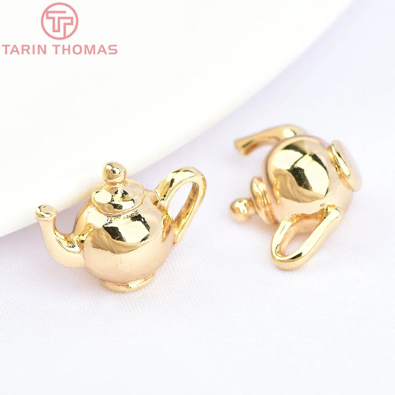6PCS 11x14MM 24K Brass Kettle Charms Pendants DIY Jewelry Making Findings