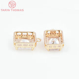 4PCS 11x16MM Square Brass Zircon Charms Pendants