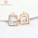4PCS 11x16MM Square Brass Zircon Charms Pendants