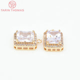 4PCS 11x16MM Square Brass Zircon Charms Pendants