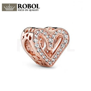 925 Sterling Silver Rose Glittering Heart-shaped Bead Jewelry