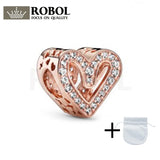 925 Sterling Silver Rose Glittering Heart-shaped Bead Jewelry