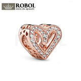 925 Sterling Silver Rose Glitter Hand-painted Heart Bead Jewelry