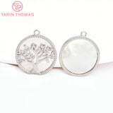 2PCS 18MM 24K Brass Zircon Round Tree Pendants High DIY Jewelry Making