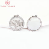 2PCS 18MM 24K Brass Zircon Round Tree Pendants High DIY Jewelry Making