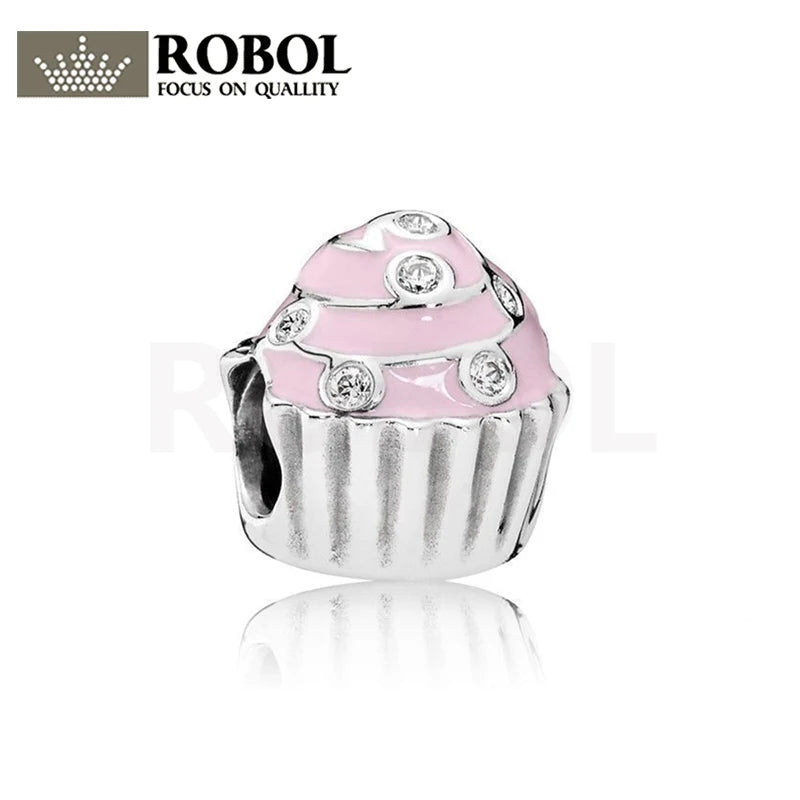 925 Sterling Silver Pink Sweet Cake Beads Jewelry