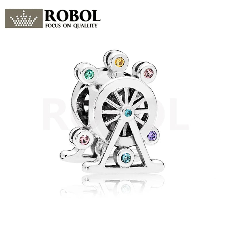 925 Silver Ferris Wheel Charm, Multi-color Crystal Jewelry