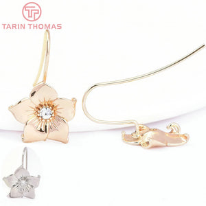 10PCS 24K Brass Zircon Flower Earring Hooks Jewelry Findings