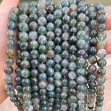 7A Natural Ice Grass Agate Stone Beads Round Smooth Loose Spacer Beads