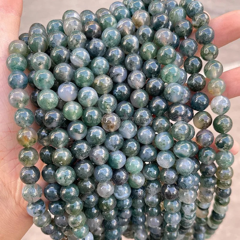 7A Natural Ice Grass Agate Stone Beads Round Smooth Loose Spacer Beads