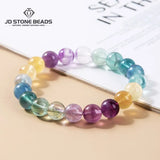 7A Rainbow Fluorite Crystal Bead Bracelet Women Reiki Healing