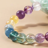 7A Rainbow Fluorite Crystal Bead Bracelet Women Reiki Healing