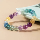 7A Rainbow Fluorite Crystal Bead Bracelet Women Reiki Healing