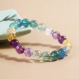 7A Rainbow Fluorite Crystal Bead Bracelet Women Reiki Healing