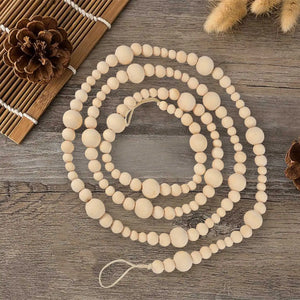 7Ft Wooden Beaded Garland Rustic Natural Holiday Boho Decor