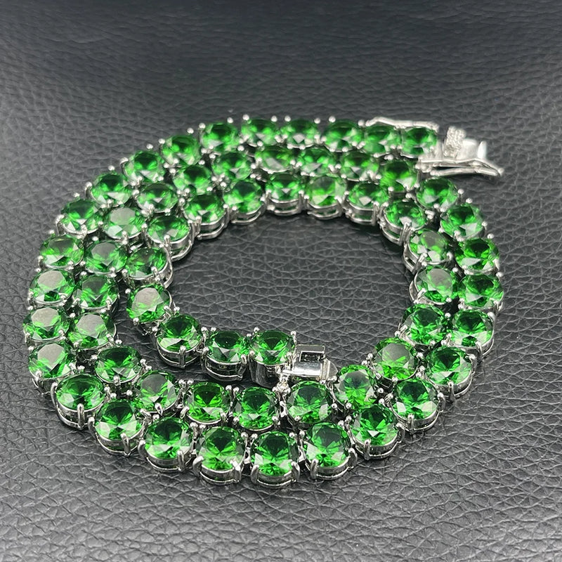 7MM Green Tennis Chain Choker Necklace CZ Stone Hip Hop Jewelry