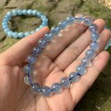 7MM Natural Aquamarine Bracelet Round Beads AAAAA