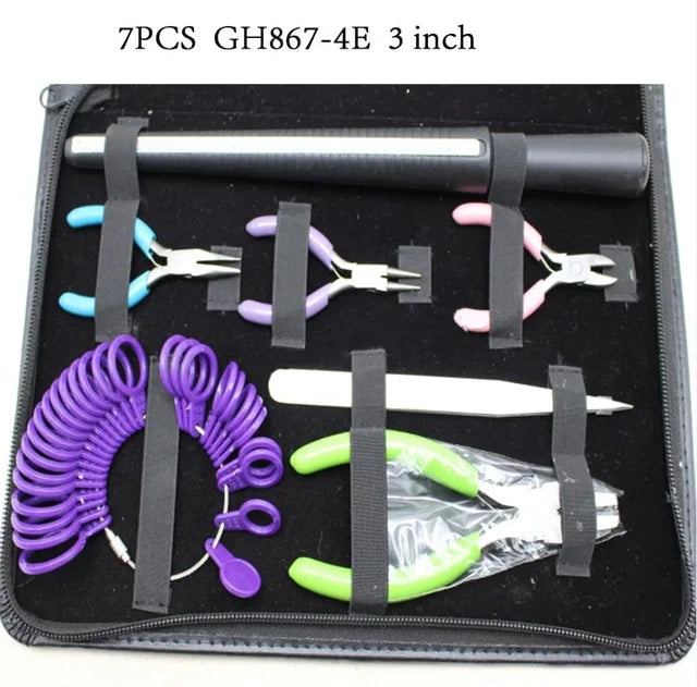 7PC Jewelry Repair Tool Set Pliers Scissor Beading Tweezers Mandrel Finger Gauge