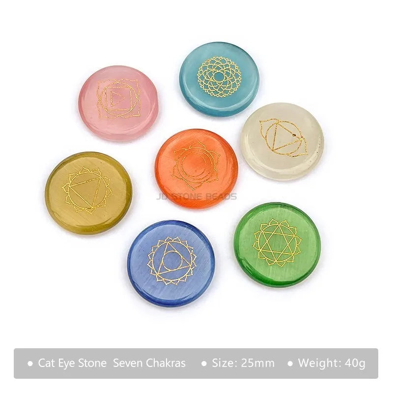 7PCS Natural Cat Eye Stone 7 Chakra Gemstones Set Fengshui Decor
