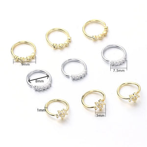 7PCS Thin Flower Clear Crystal 5 CZ Gem Nose Ring Stud Hoop