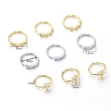 7PCS Thin Flower Clear Crystal 5 CZ Gem Nose Ring Stud Hoop