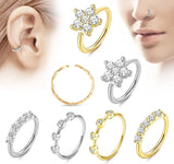 7PCS Thin Flower Clear Crystal 5 CZ Gem Nose Ring Stud Hoop