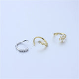 7PCS Thin Flower Clear Crystal 5 CZ Gem Nose Ring Stud Hoop