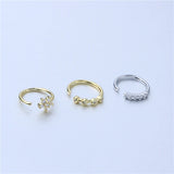 7PCS Thin Flower Clear Crystal 5 CZ Gem Nose Ring Stud Hoop