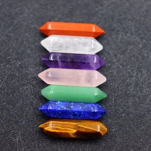 7PCS Natural Stone Crystal Chakras Healing Quartz Hexagon Pillars