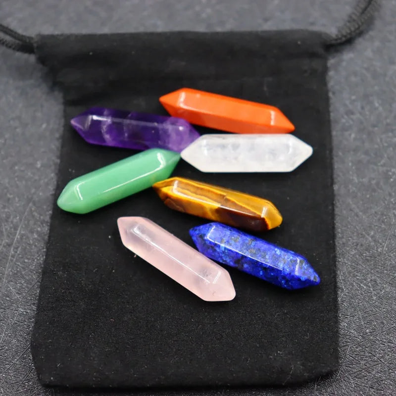 7PCS Natural Stone Crystal Chakras Healing Quartz Hexagon Pillars