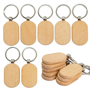 7Pcs Wooden Key Tag Key Chain Rectangle Wood Blanks Keyrings