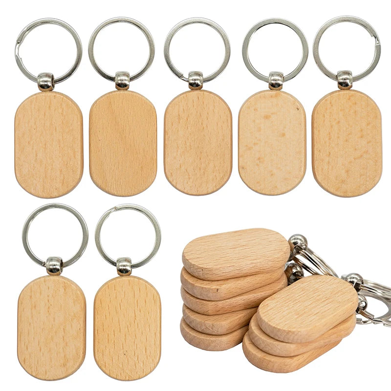 7Pcs Wooden Key Tag Key Chain Rectangle Wood Blanks Keyrings