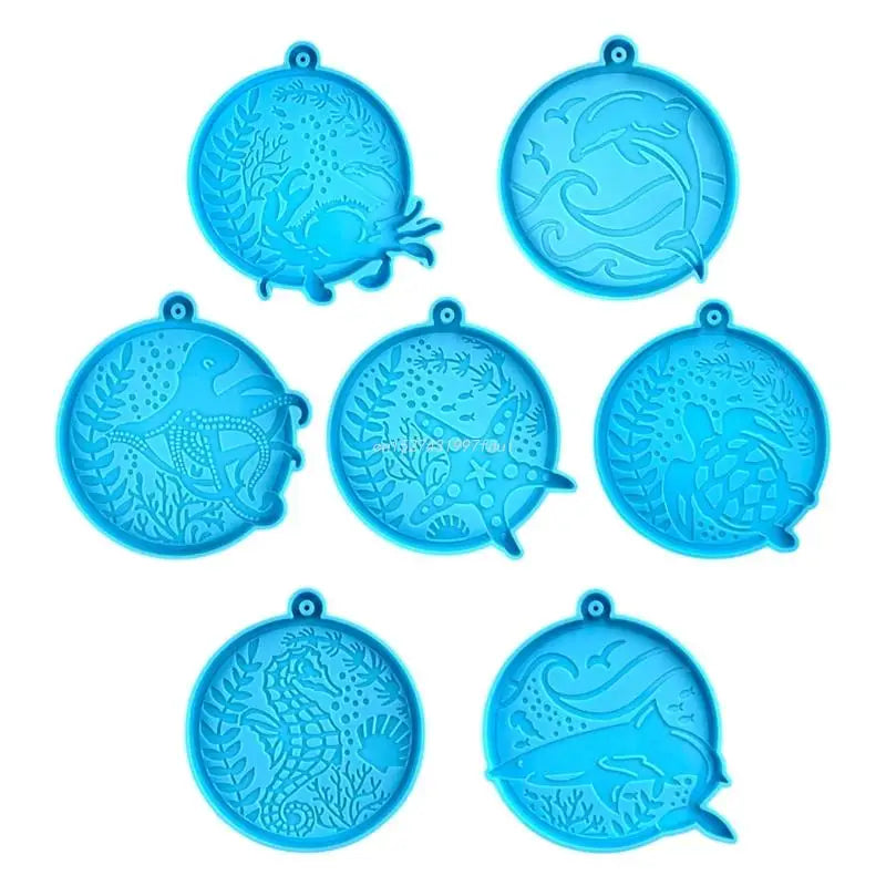 7pcs Marine Animal Keychain Silicone Molds for Pendant Mold