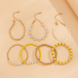 7Pcs Kpop Sunflower Flat Snake Chain Bracelets CCB Beads Couple